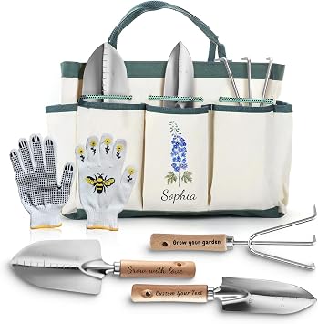 Personalized Gardening Tools, Gardening Supplies Kit, Gardening Gifts for Women, Garden Tool Bag Organizer with Birth Flower and Name, Outdoor Hand Tools, Birthday Gifts for Gardener, Christmas