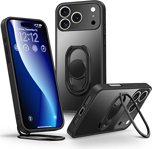 Miniatura 7 de Shields Up Funda para iPhone 15 Pro con soporte, funda transparente con soporte de doble anillo ajustable y plegable a prueba de golpes para iPhone
