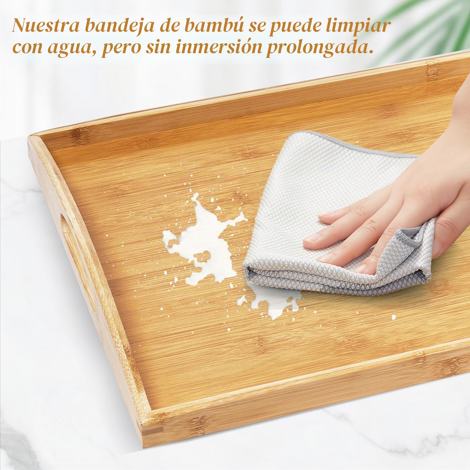 Bandeja de Bambú para Servir con Asas, Bandeja Madera Rectangular, Bandejas de Cocina para Desayuno, Comida, Té, Mesa de Café (50 × 40 CM)
