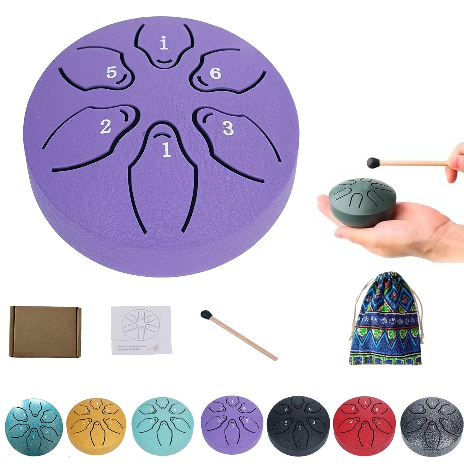Rain Drum for Outside, 2024 Upgrade Ethereal Drum, Steel Tongue Drum Rain Chime, Mini Handpan Drum 3 Inches 6 Notes, Music Chimes Instrument for Rain Outdoor Garden for Kids (Green) — view 12