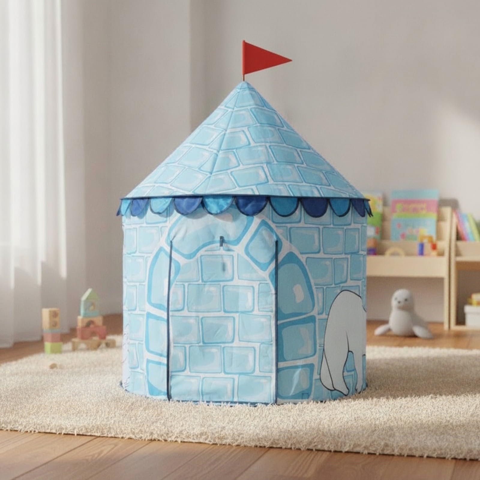 spielzelt mit Dachfahne strapazierfähig -Spielzelt stabil Indoor-Zelt für, Zimmer, Gemeinschafts-Wohnbereich, Dunkelblau