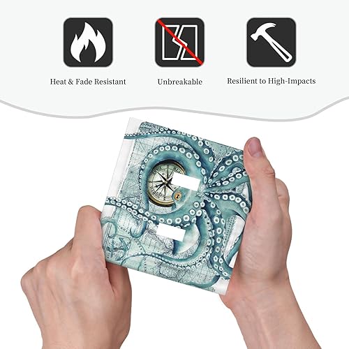 Miniatura 6 de Octopus Nautical Kraken Brújula ancla decorativa de pared de 2 cuadrillas Placa decorativa de doble interruptor de luz de palanca placa de