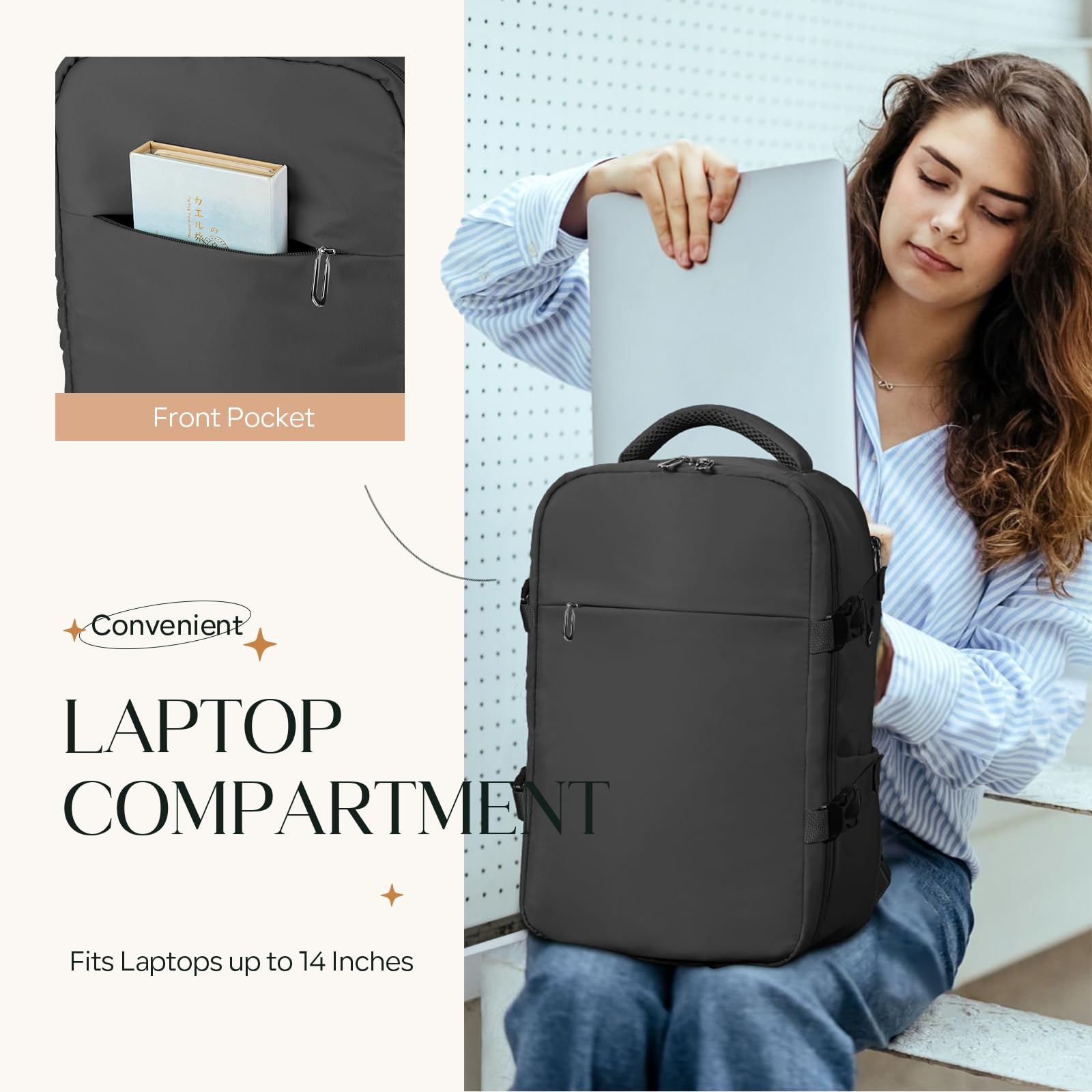 für Ryanair Handgepäck 55x40x20,Rucksack Handgepäck,Reiserucksack Handgepäck Flugzeug,44L,mit 17.3" Laptopfach und Diebstahlschutztasche,Unisex,Schwarz