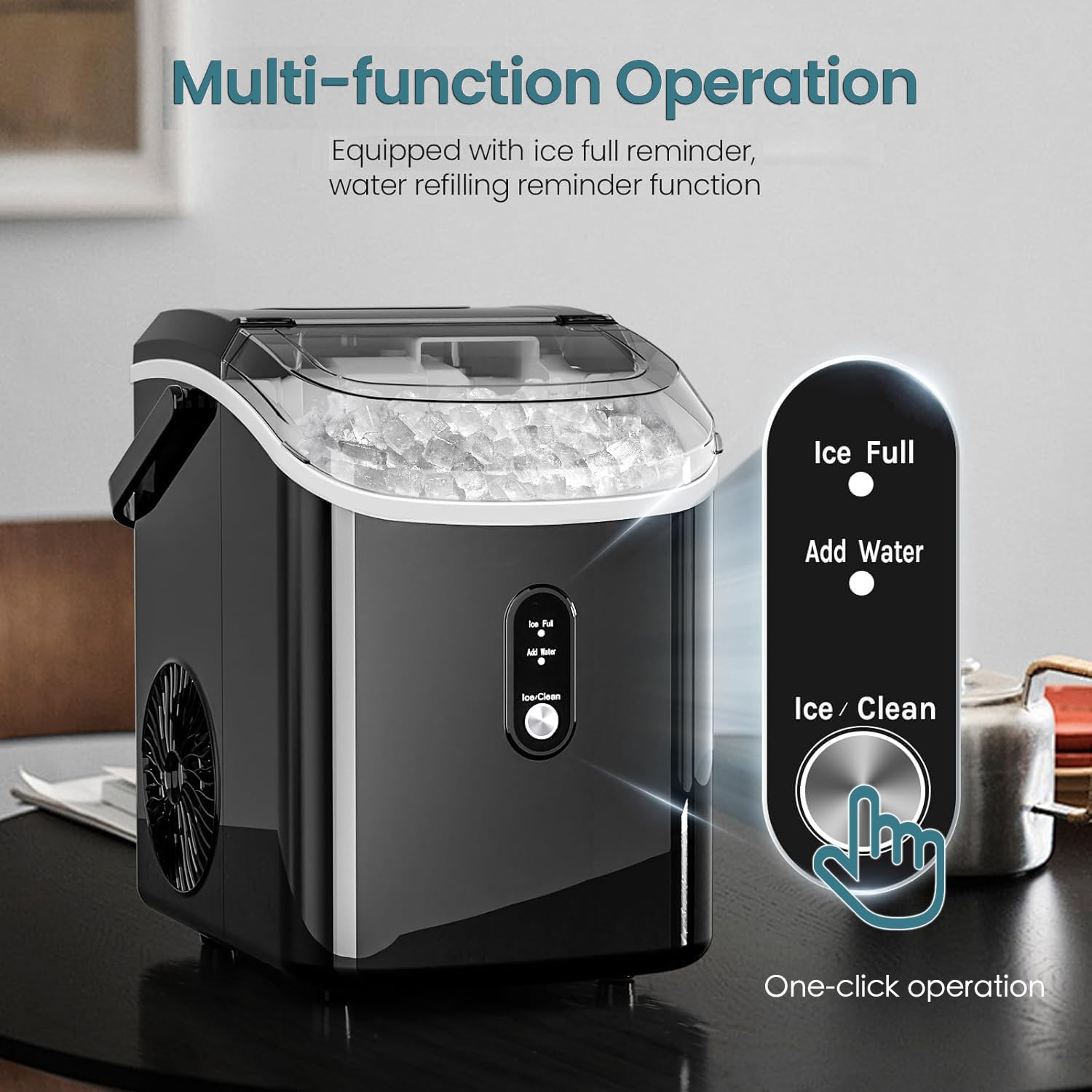 Nugget Countertop Ice Maker with Chewable Pellet Ice, Antarctic Star Portable Ice Machine Pebble Ice with Self-Cleaning, 34Lbs/24H, One Button Operation, for Kitchen, Home Green on Fridge.com