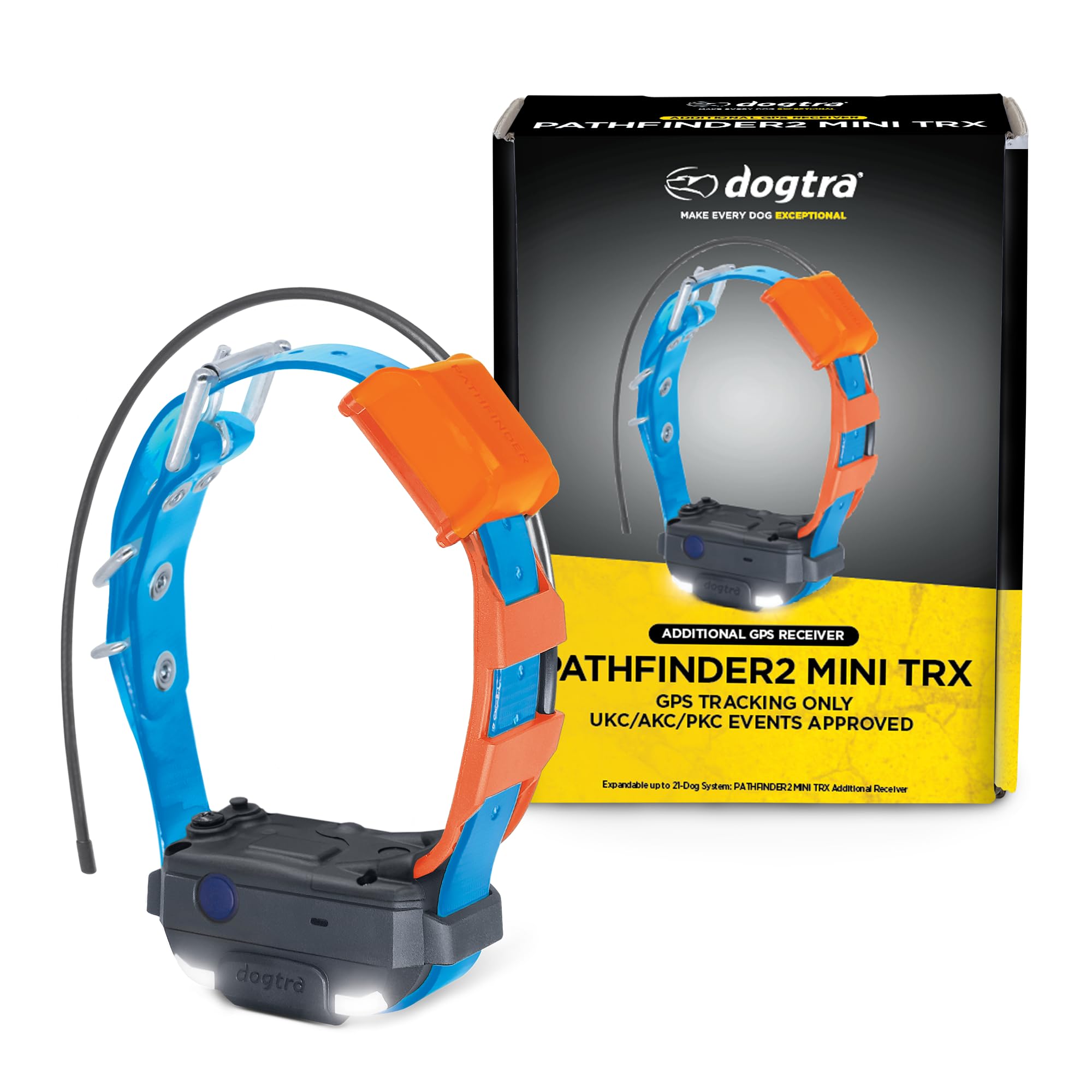 Dogtra Pathfinder 2 Mini TRX Additional Receiver Dog GPS Tracker LED Light Blue Collar SmartWatch Compatible Rechargeable Waterproof Free Offline Maps No Monthly Fee Smartphone Required