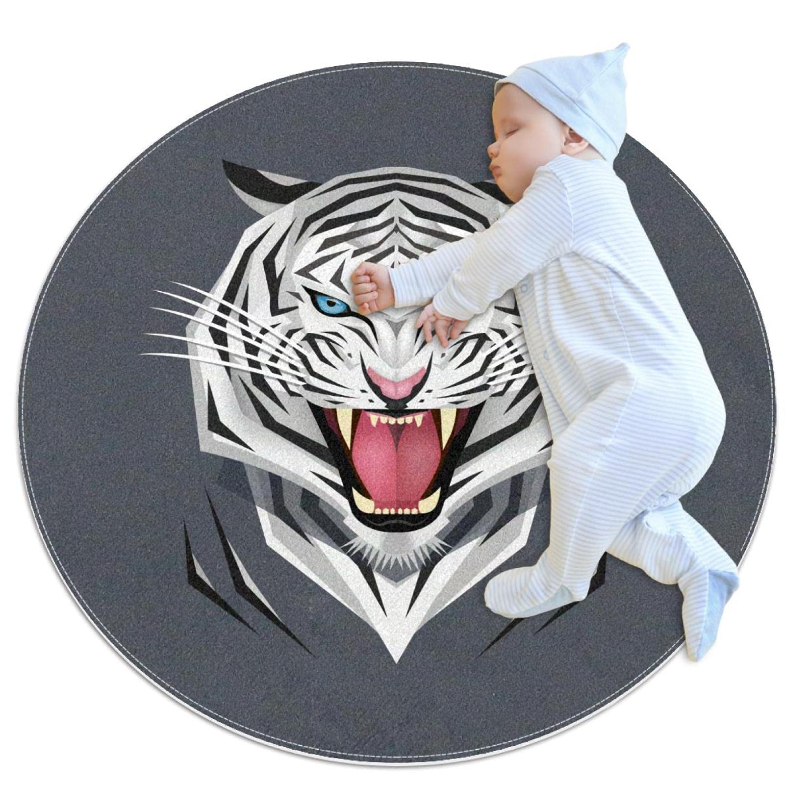 Tapis Tigre Animal Tapis Rond JDEZ au Design Graphique Original 100cm