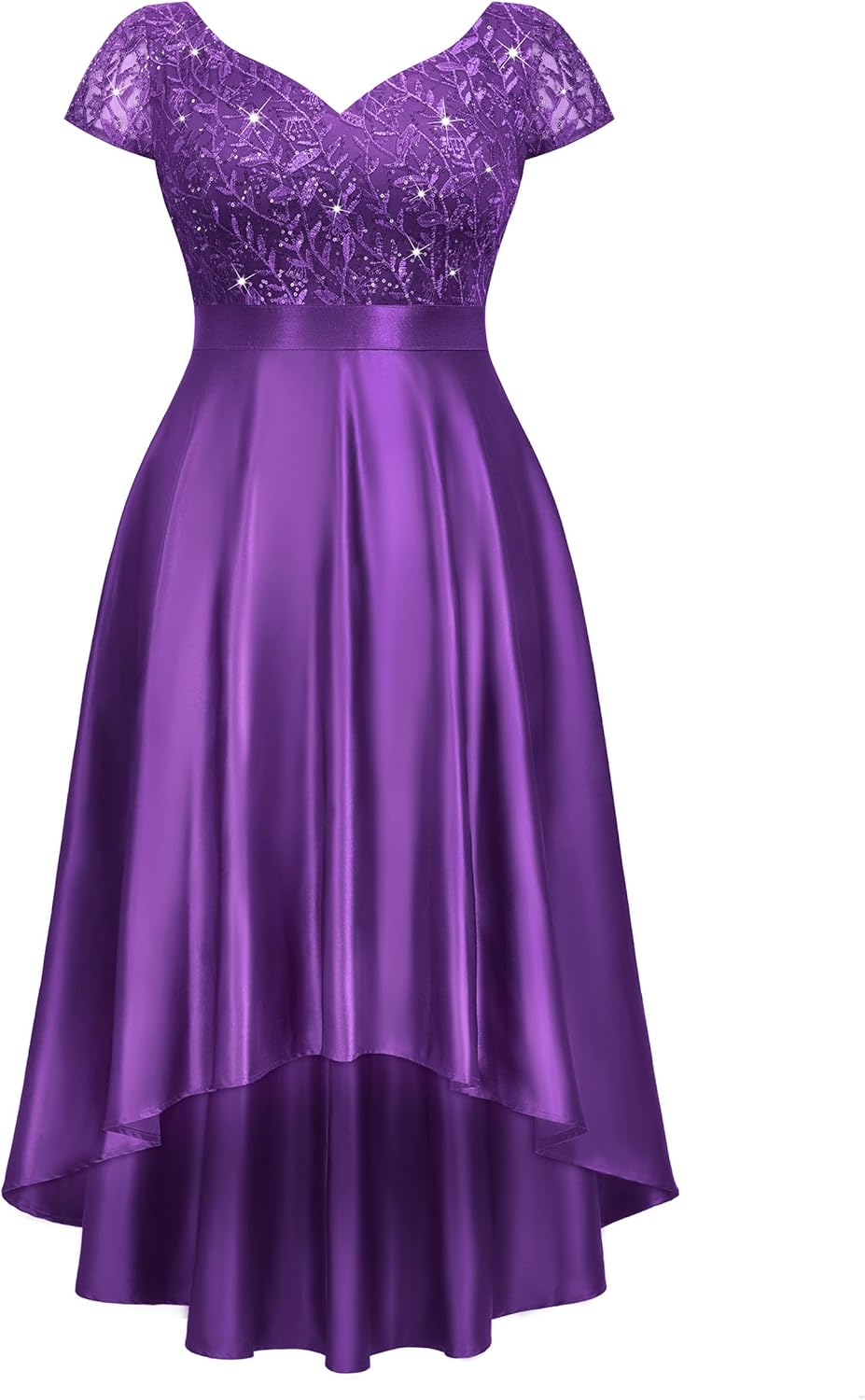 MISSMAY Women's Plus Size Lace Sequin Contrast Satin High Low A-Line Hem Prom Party Formal Dress - Image 5