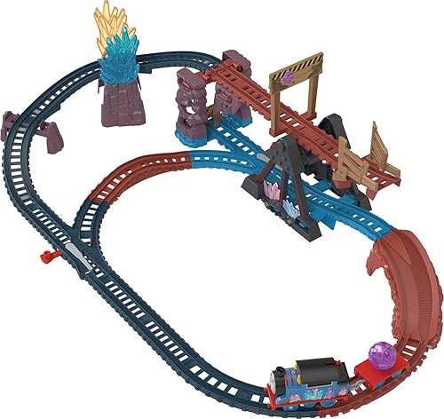 Thomas & Friends Juego de tren de juguete motorizado Crystal Caves Adventure con Thomas, puente inclinado y pista de 8 pies para niños en edad
