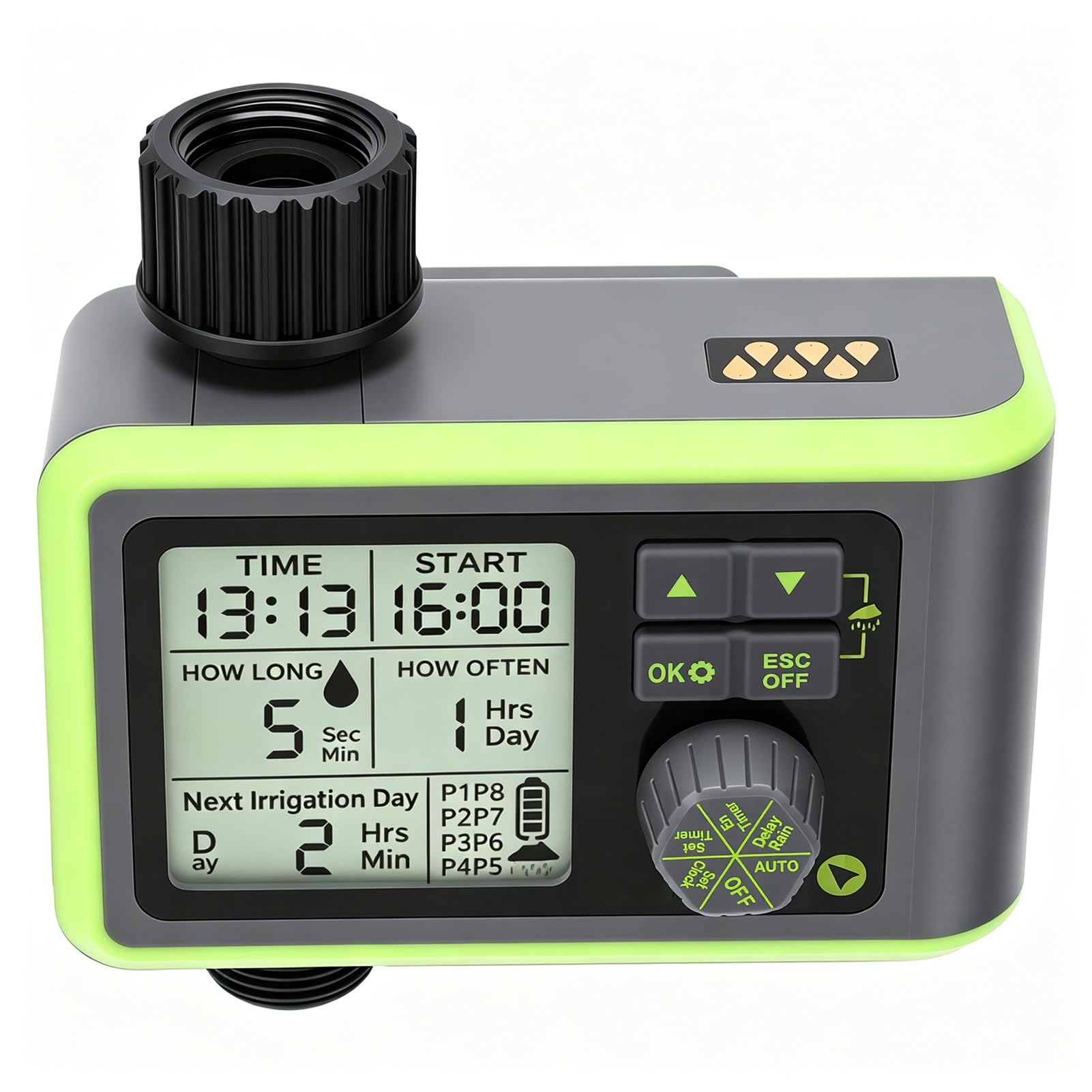 BRRNOO Programmatore di Irrigazione per Giardino con Sensore Pioggia, 8 | Controller a Canale Singolo con Override Manuale, Spegnimento Automatico per Irrigazione a Goccia, Portata 500-1700 L/h, in