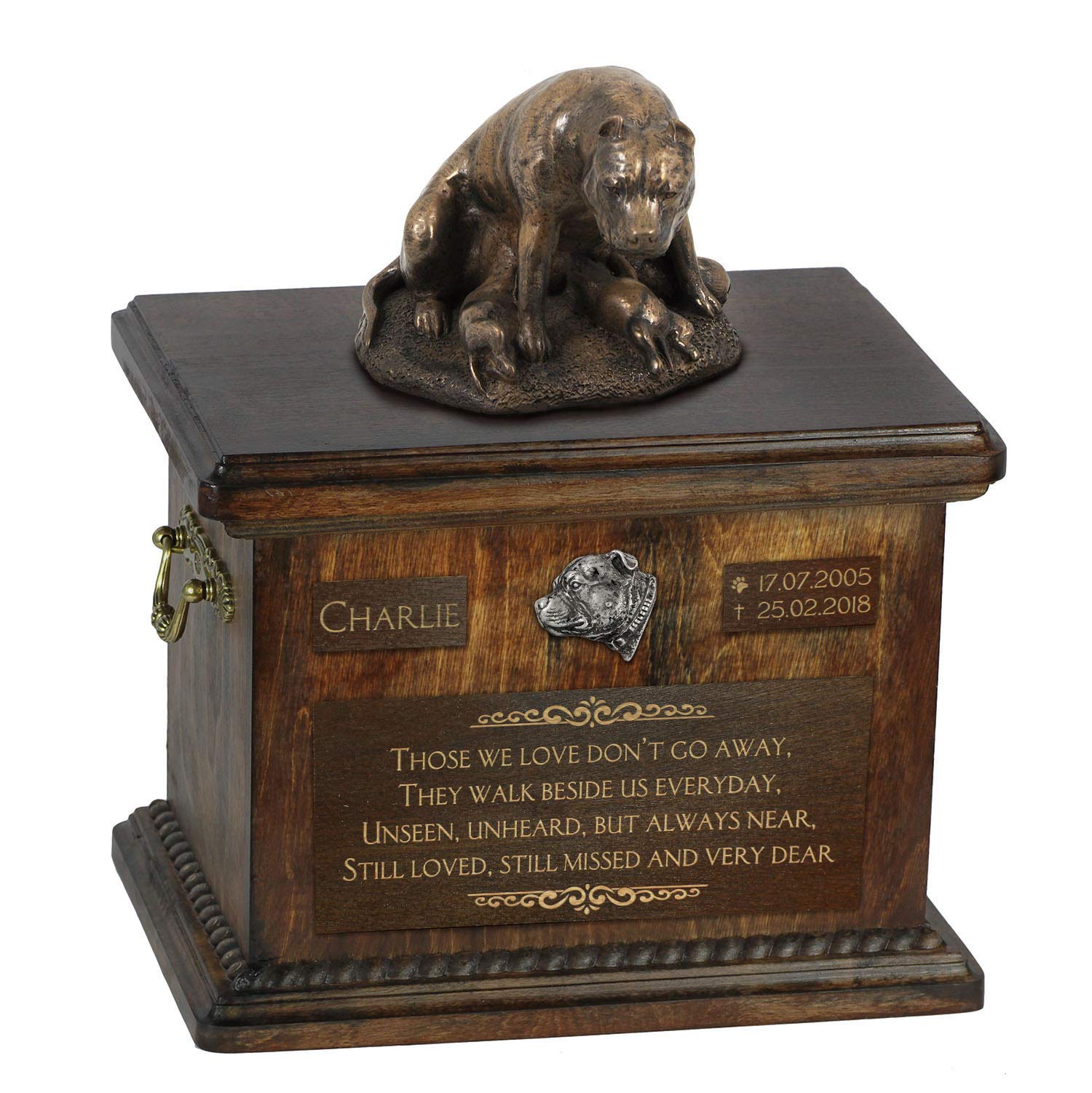 Urne de chien Staffordshire grand format pour conserver les cendres