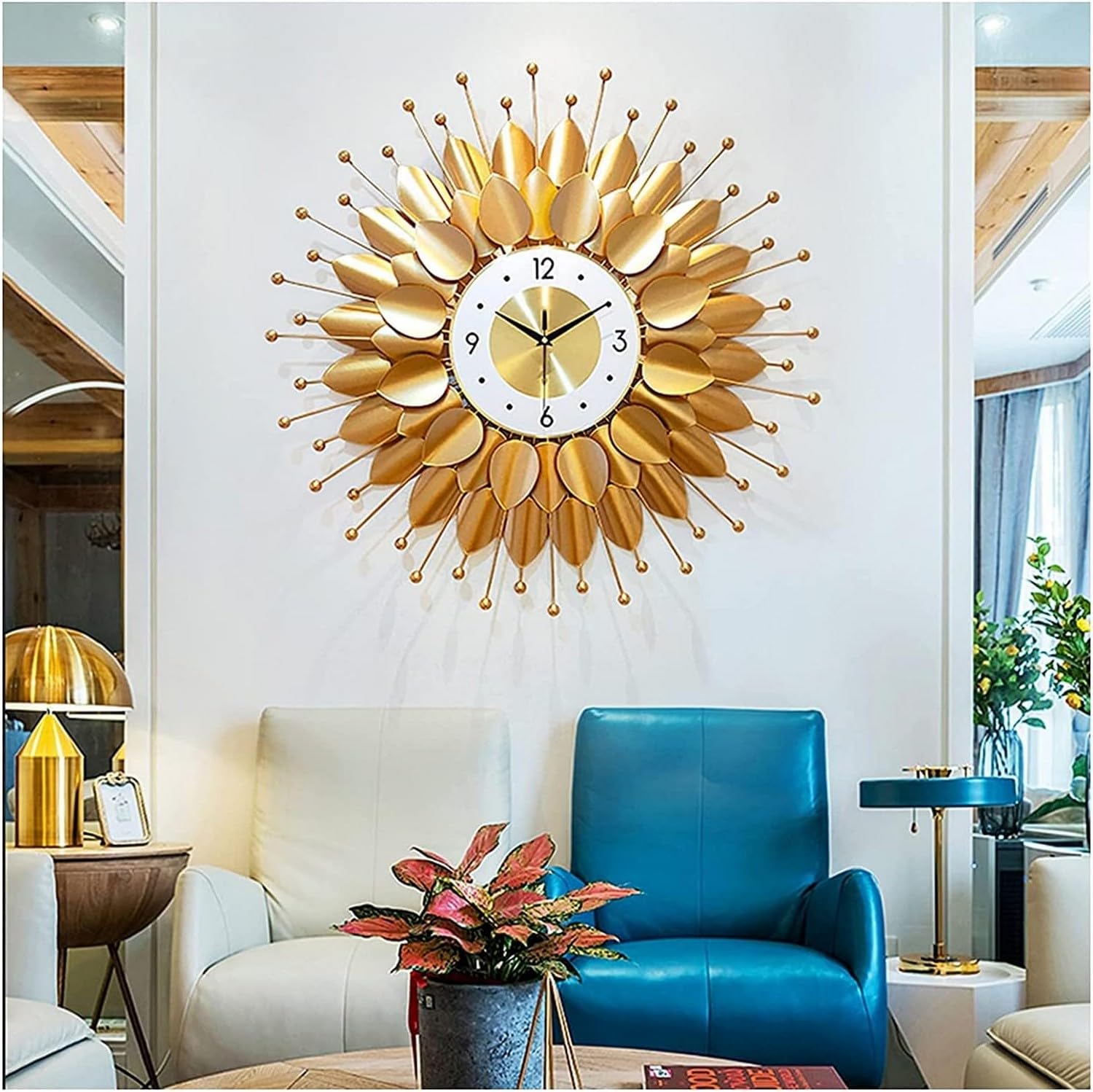 SaryEdge Modern 3D Art Metal Clock Wall Clock Large Silent Quartz Decorative Clock for Bedroom Kitchen Decoration,