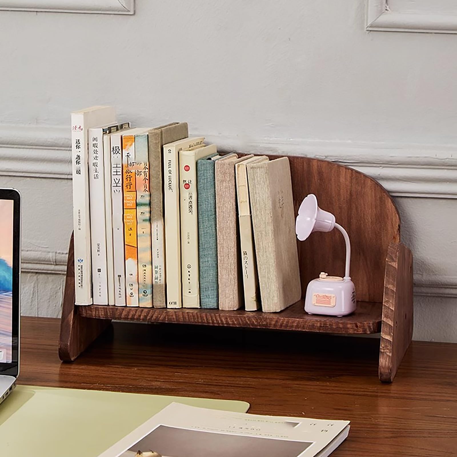 Organizador De Estante De Escritorio, Estante De Almacenamiento De Estantería De Escritorio De Oficina Con Marco De Madera, Estante De Mesa Estante De Escritorio Para Dormitorio, Hogar(Natural)