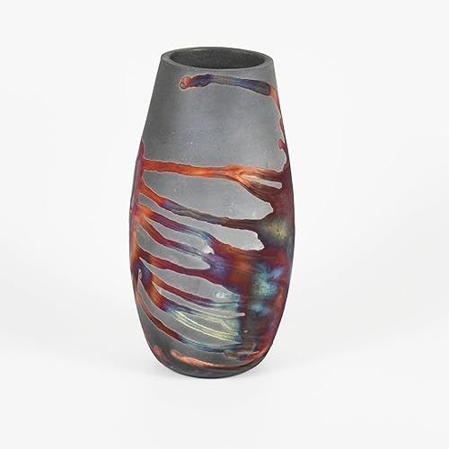 Miniatura 4 de RAAQUU Tsuri - Jarrón Raku de cerámica hecho a mano de 6 pulgadas, regalos de cerámica para ella, bohemio, caja de regalo, regalo para mamá, regalo