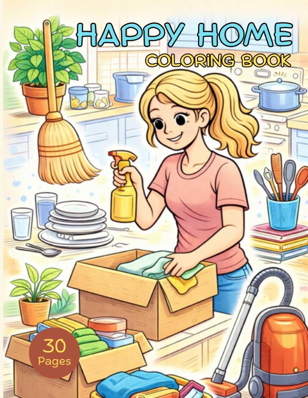 Happy home coloring book: Cozy Daily Home Activities for Stress Relief and Fun