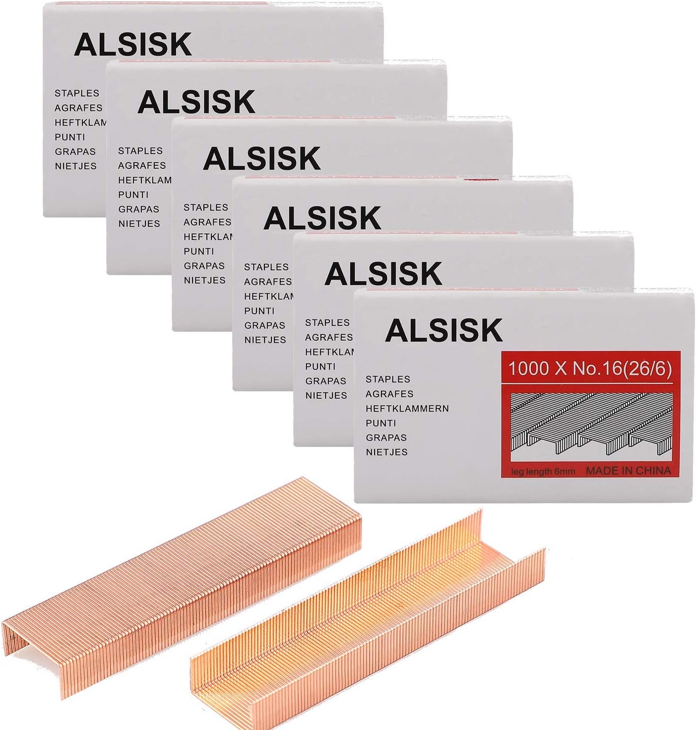 Alsisk Standard Staples,1/4 Inch Length,6 Boxes-6000pcs, Rose Gold