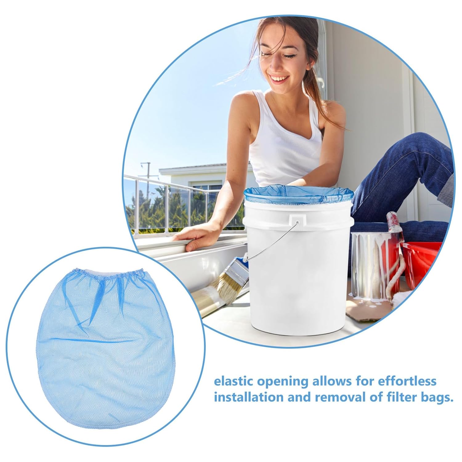 jojofuny 12pcs Blue Paint Filter Bags with Elastic Drawstring Top, 1 Gallon Fine Mesh Paint Strainer Bags for Industrial and Home Use