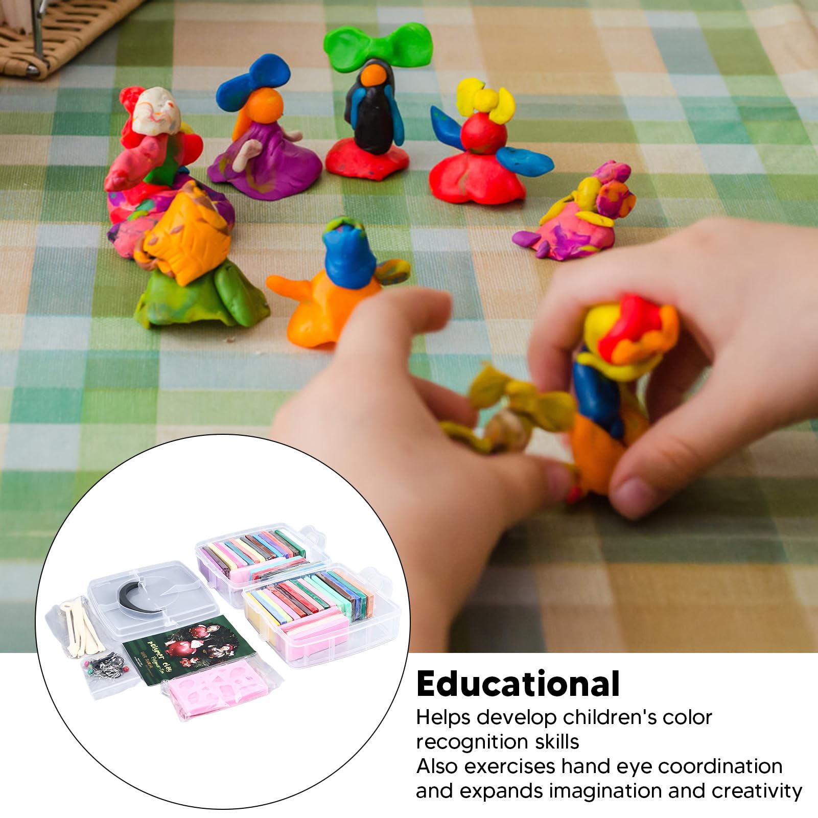 Juego de arcilla de modelado de 42 colores con 5 herramientas de modelado, juego de arcilla suave para manualidades, juego completo de accesorios de arte con molde de silicona y caja de almacenamiento