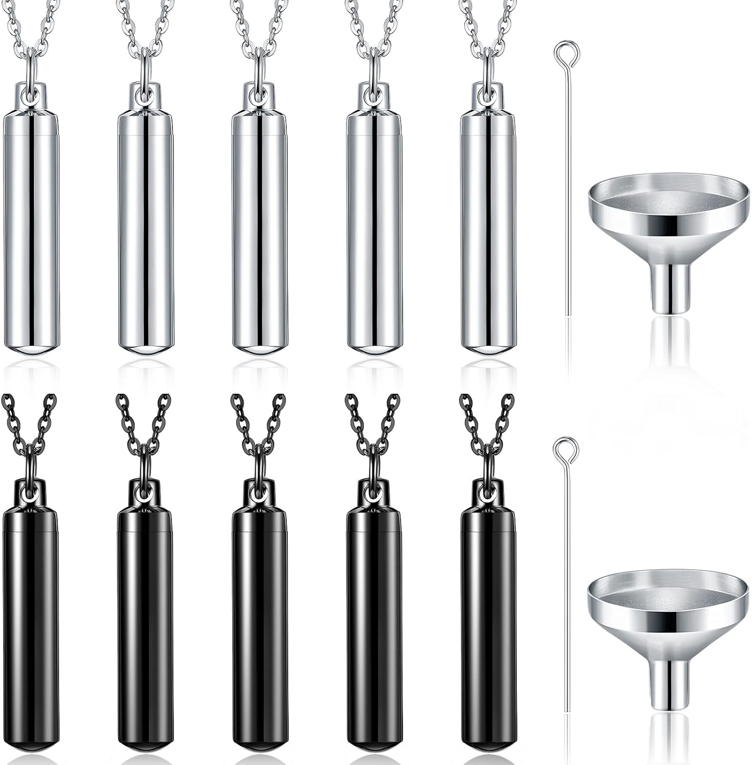 Yaomiao 10 Pieces Urn Necklace for Ashes Cremation Cylinder Memorial Stainless Steel Memorial Pendant for Women Men Loved Ones (Black, Silver)
