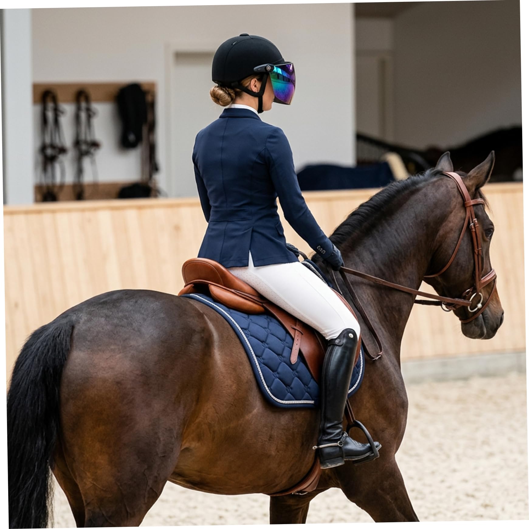 Casco da equitazione equestre regolabile, casco in velluto con visiera colorata con fodera rimovibile