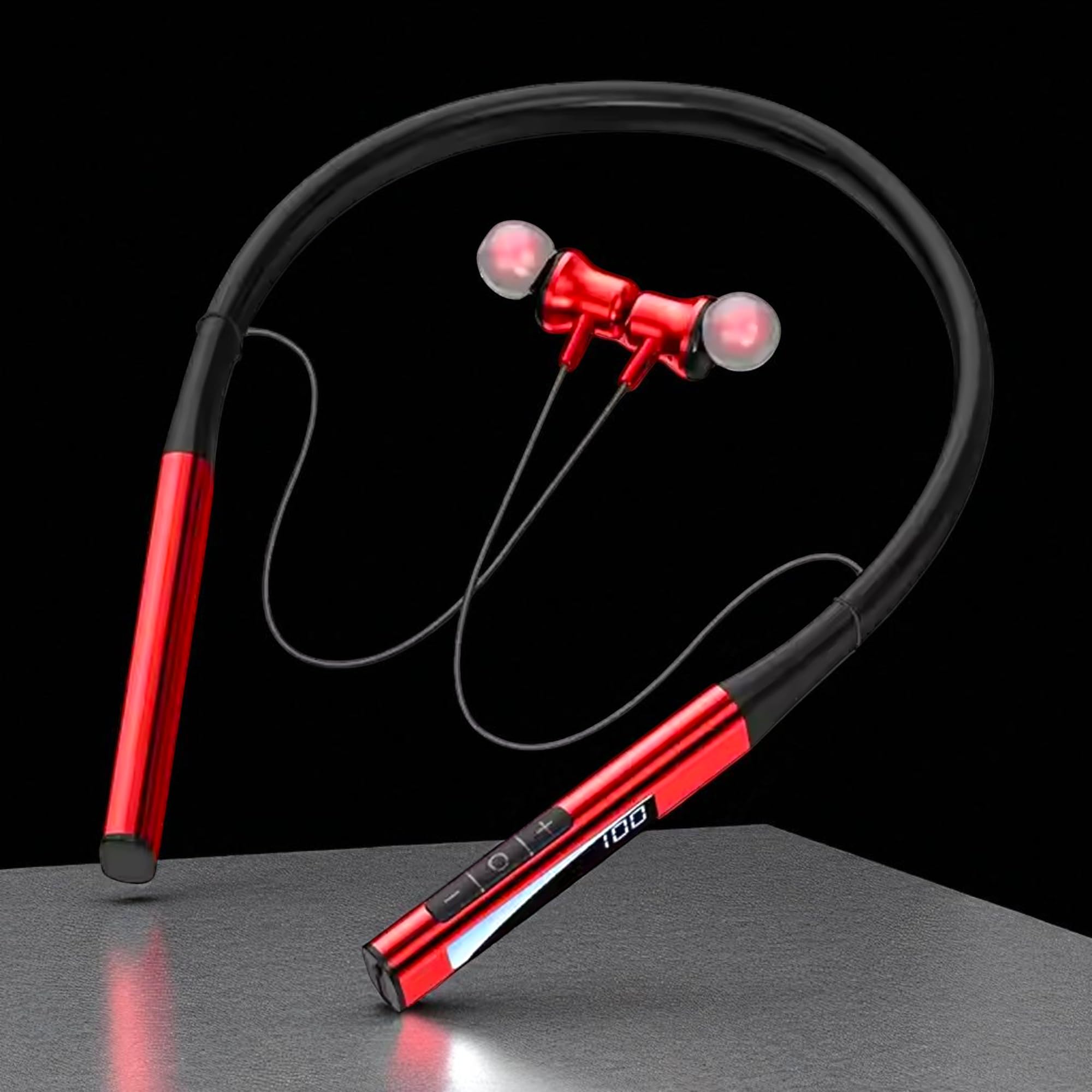 iFAST IF-G959 Digital Display Bluetooth 5.4 Wireless Neckband Earphone | Up to 50 Hours Music Platime | with Plug & Play TF Card Support | Voice Assistance, Dual Pairing [ Red ]