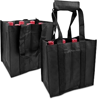 Newpop 2 Pièces Porte Bouteille, Sacs pour Bouteilles avec 6 Compartiments, Weinflasche Tasche Réutilisable, Sac Porte-Bouteille de Vin Portable, Sac de Transport pour Bouteille de Vin pour Les Fêtes