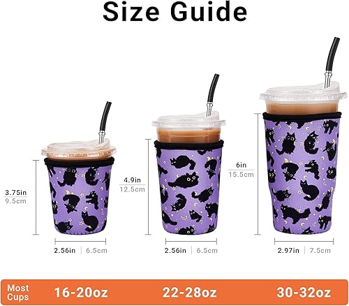 Miniatura 2 de Paquete de 3 fundas de neopreno reutilizables aisladas para café helado y soporte para taza de café, ajuste universal de 16 a 32 onzas para bebidas