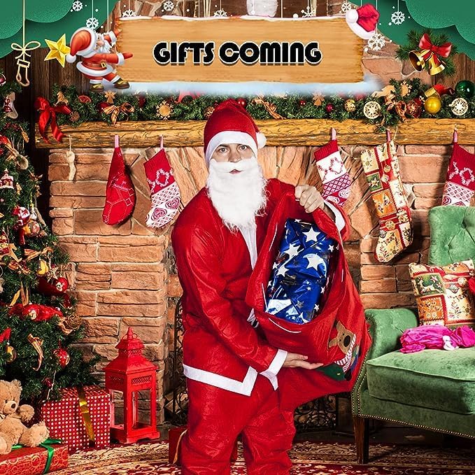 Miniatura 6 de SORANGEUN Disfraz de Papá Noel para hombre, cómodo disfraz de Papá Noel, 5 piezas con sombreros, barba, tops, pantalones, cinturones, traje de Santa