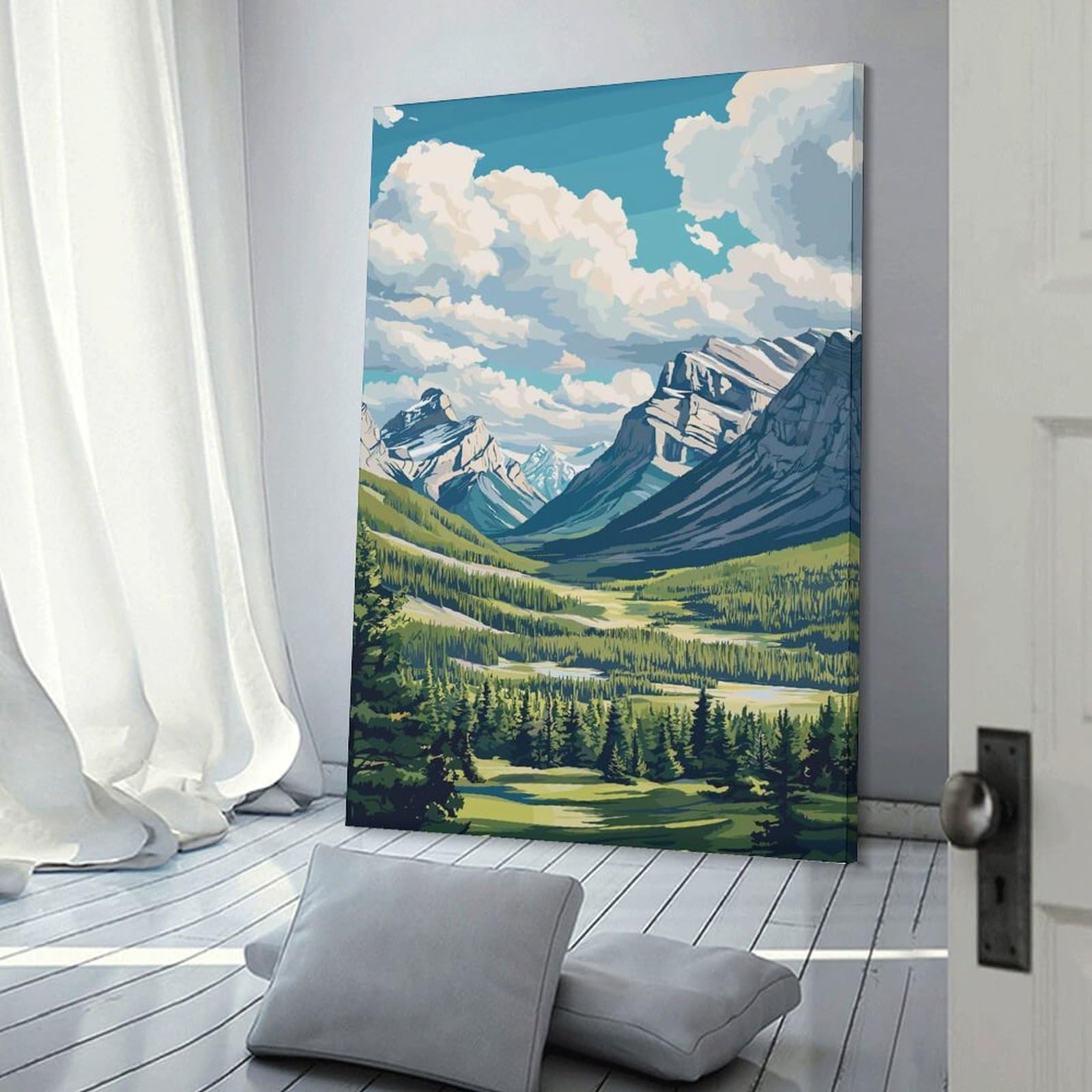 Junmoney Canvas Wall Decor Mountain Valley Landscape, 24x36inch(60x90cm), for Bedroom Decor, Cosy Corners Or Studios, Decorative Wall Art for Cosy Rooms