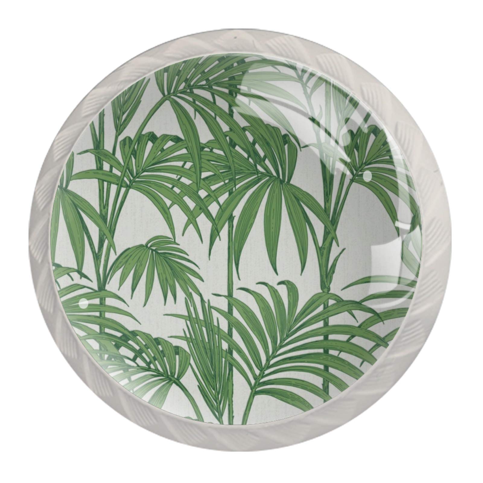 Ezioly Multicolored Tropical Green Palm Leaves Drawer Knobs Pulls Cabinet Handle For Kitchen Cupboard Bedroom Dresser Bathroom Furniture Door (4 Pack)