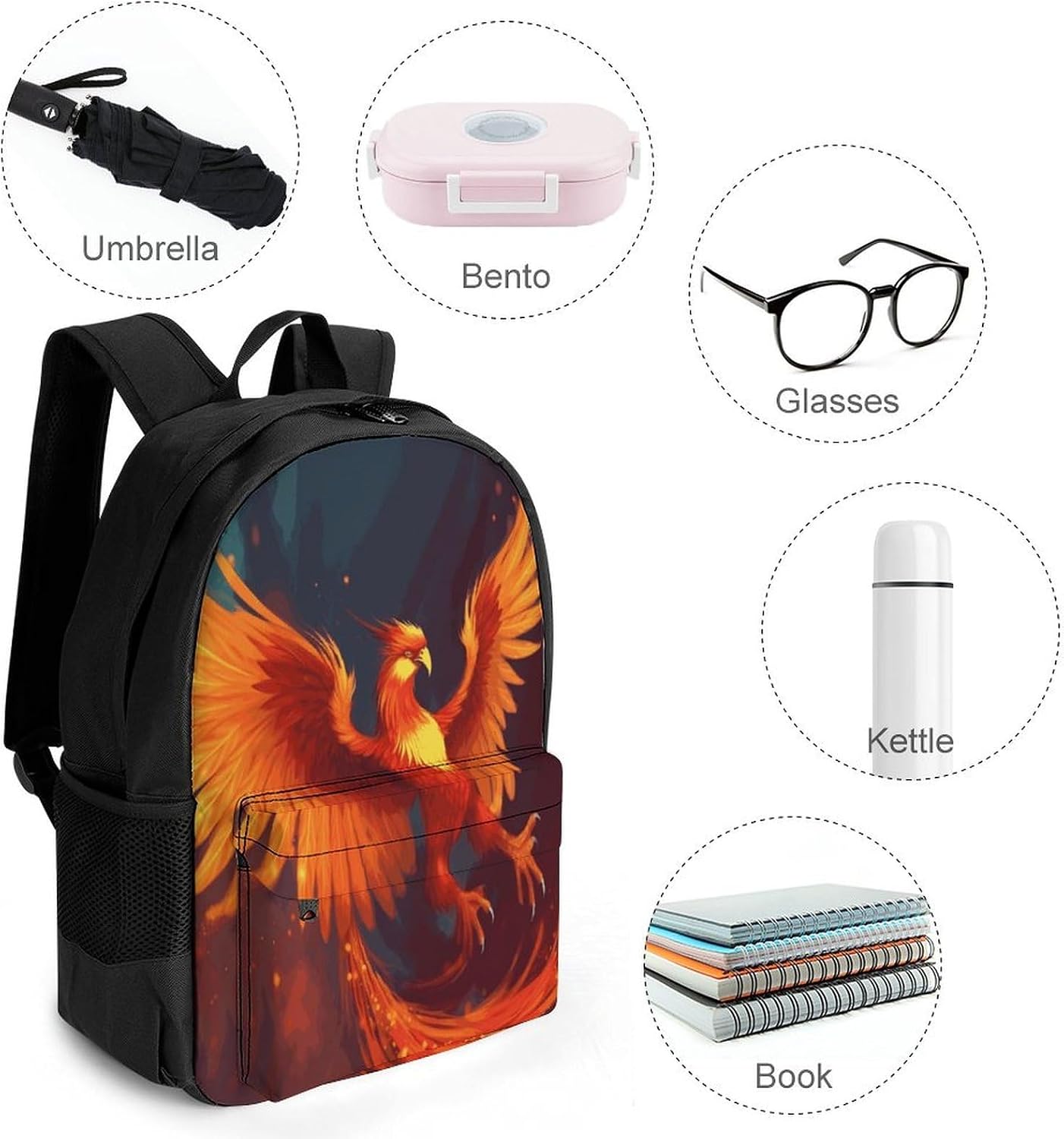 Orange Red Phoenix Backpack Daypack Travel Backpack | Lightweight Casual Laptop Backpack for Women Men Aesthetic Travel Bag for Weekender Business Hiking Outdoor