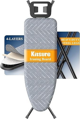 Kitsure Tabla de planchar plegable  Tabla de planchar de altura ajustable en tamaño completo, sin tambaleo y resistente con cubierta y almohadilla