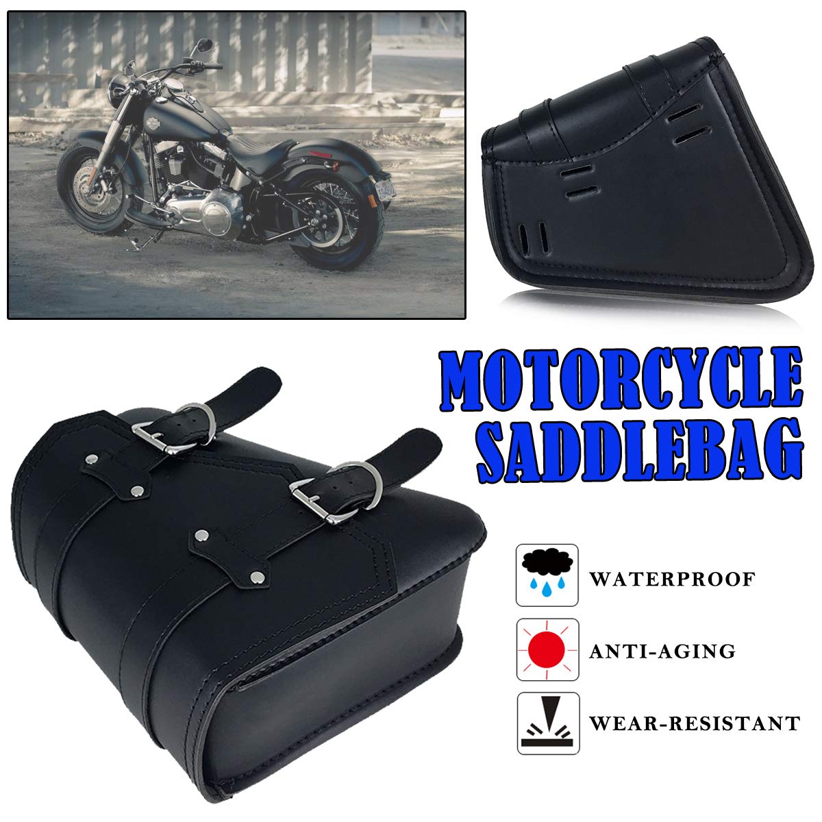 Riloer Bagage latéral pour moto - Rétro modifié - Sac latéral rétro à suspendre - Avec sac pour bouteille d'eau (gauche)