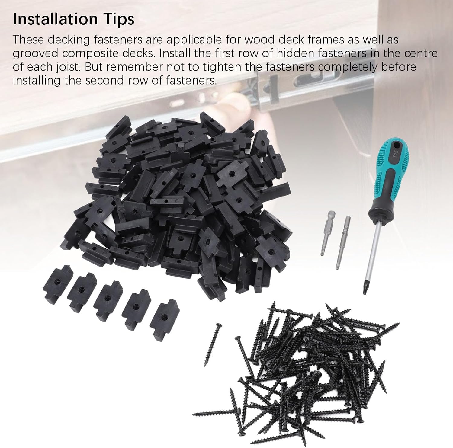 100pcs Hidden Fasteners for Composite Decking Board Hidden Decking Fasteners with Screws Plastic Composite Decking Clips
