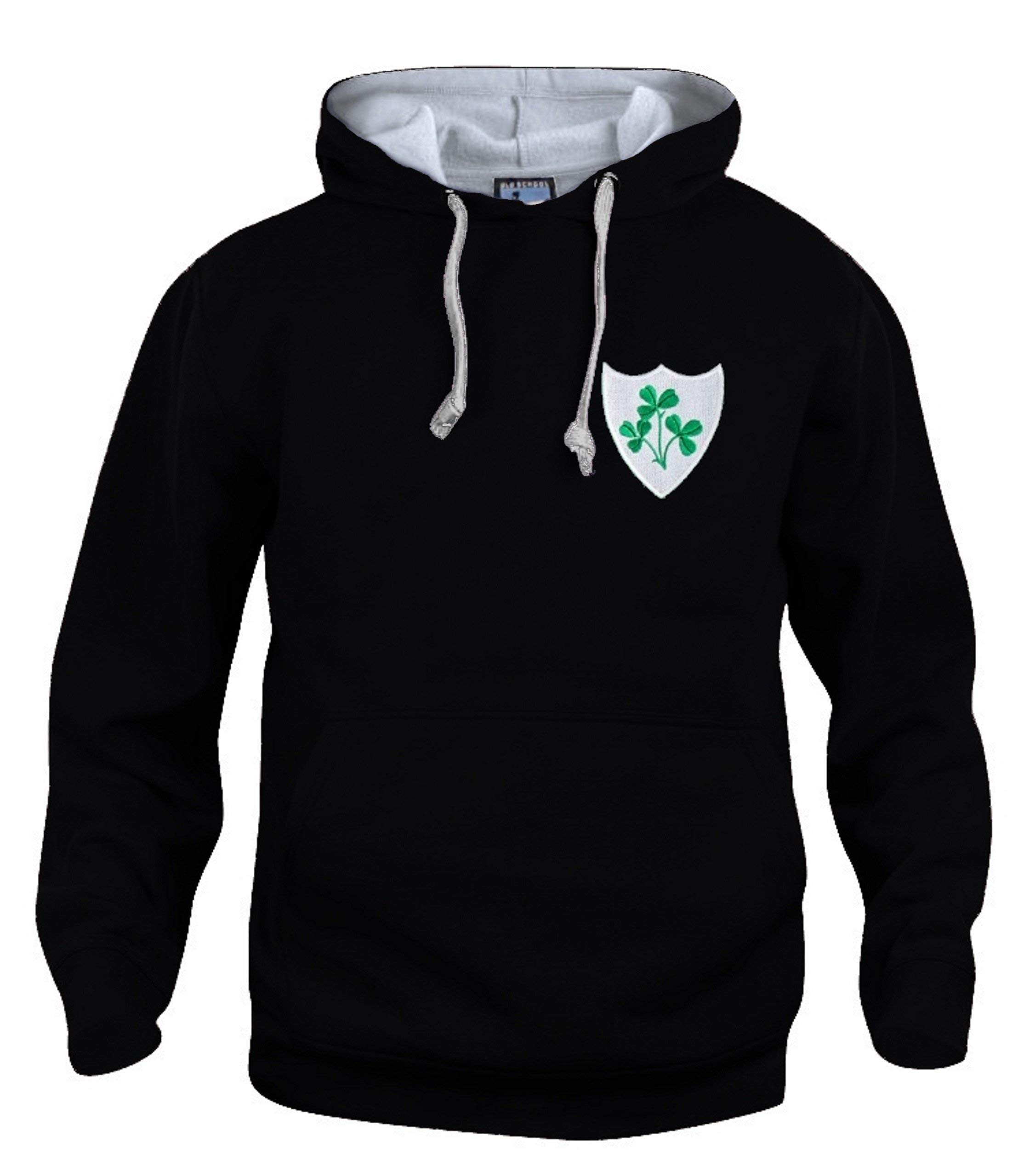 Old School Football Ireland Retro Rugby Hoodie Embroidered Logo Black