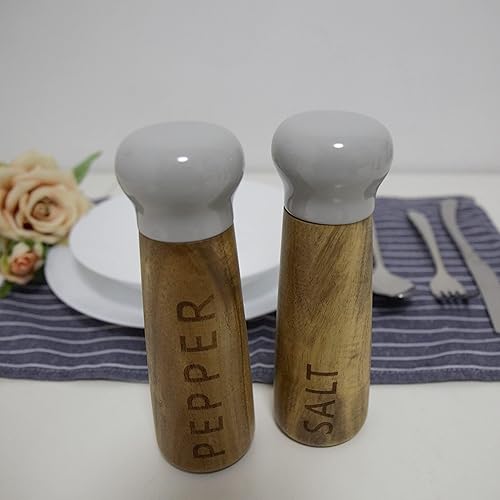 Miniatura 8 de Tessie & Jessie Juego de molinillo de sal y pimienta de madera, madera de acacia premium, elegante molinillo de sal y pimienta recargable de 8