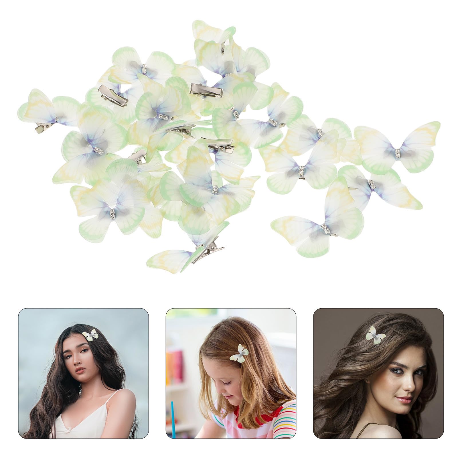 Tofficu 150 Piezas Pinzas Cabello Forma de de Doble Capa en Gasa 3d, Ligeras y Antideslizantes para Uso Diario y Fiesta en Color Verde Claro