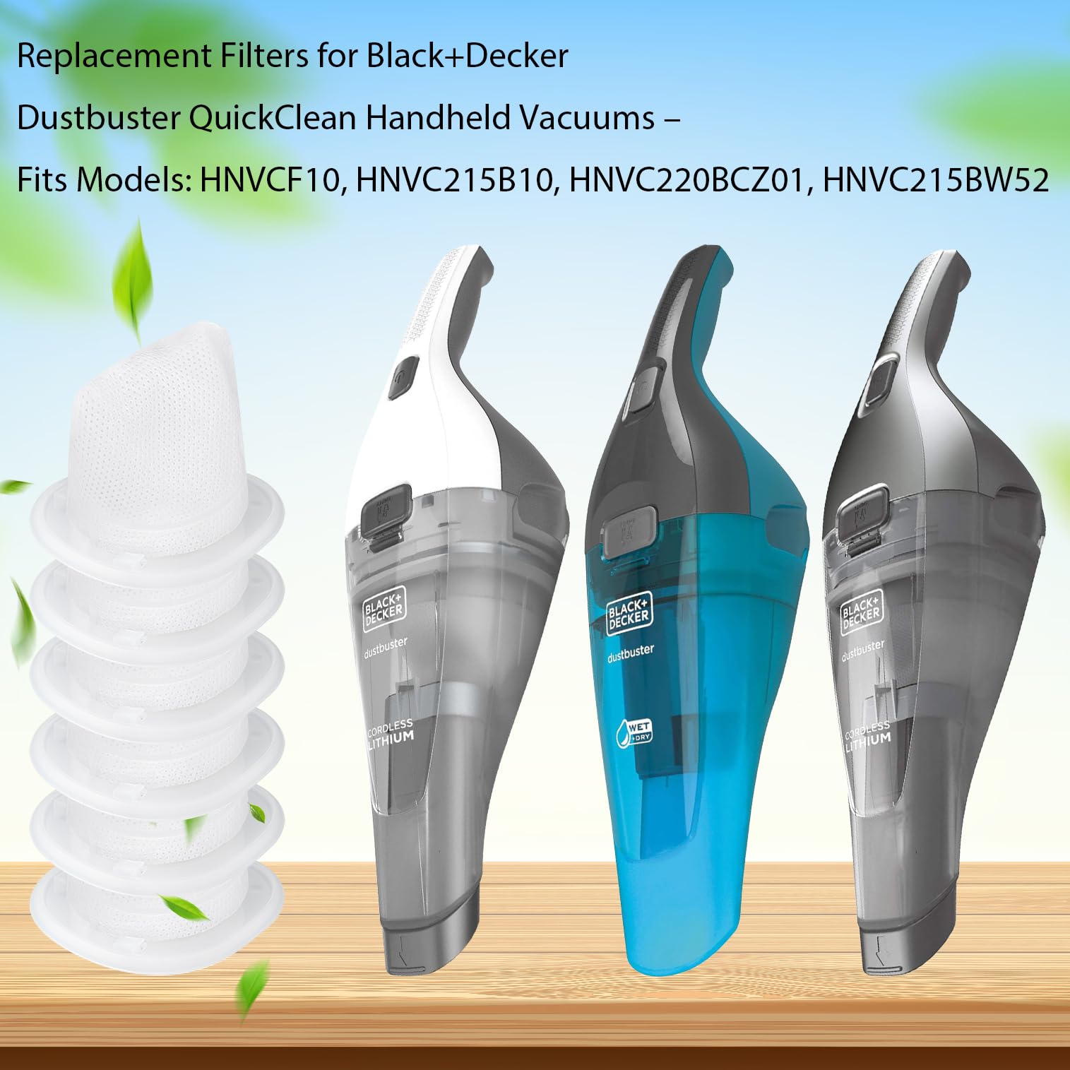 Paquete de 6 filtros de aspiradora de mano de repuesto para Black and Decker Dustbuster QuickClean inalámbrico HNVC215B10, compatibles con aspiradoras de mano modelos HNVCF10 HNVC115 HNVC215 HNVC220