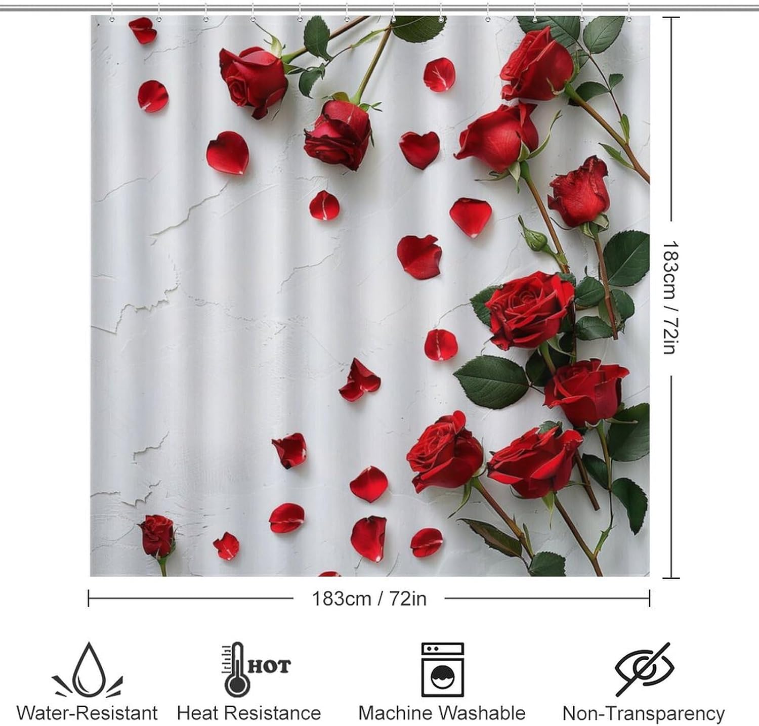 Rustic Beautiful Roses Shower Curtain Sets with Toilet Lid Cover And Rugs, Colorful Flower Petals Pictures Bathroom Decor Set with Rug U Shape Mat, Waterproof Shower Curtain with 12 Hook 4Pcs
