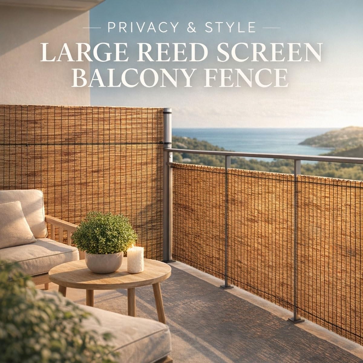 Valla de Jardín de Cañizo Natural, Rollo Separador de Ocultación y Privacidad para Terraza y Balcón, Pantalla Cortavientos y Parasol Exterior de Caña Orgánica Natural(H 140 * 800 CM)