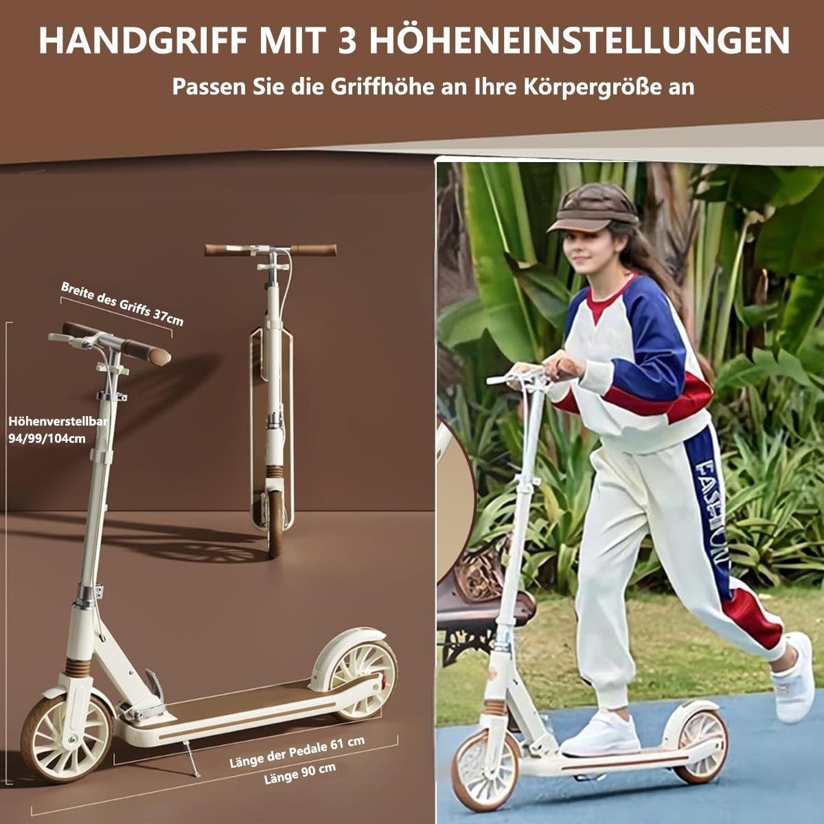Trottinette pour Adultes, Trottinette pour Enfants, Pliage Rapide avec réduction du Bruit, Interrupteur muet, Trottinette pour Enfants à partir de 2 avec Double système(Black,90 * 37 * 104)