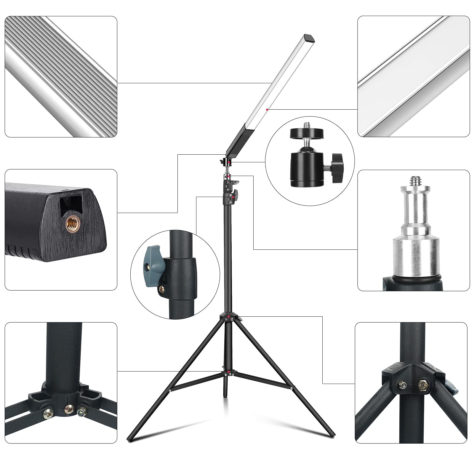 Luz LED de vídeo de 36 colores, LUXCEO Iluminación LED Video Lámpara Fotografía Luz Kit,1000 lúmenes, CRI 95+ Temperatura de color ajustable 3000-6000K con trípode y mando a distancia de 0,75 a 2,08 m
