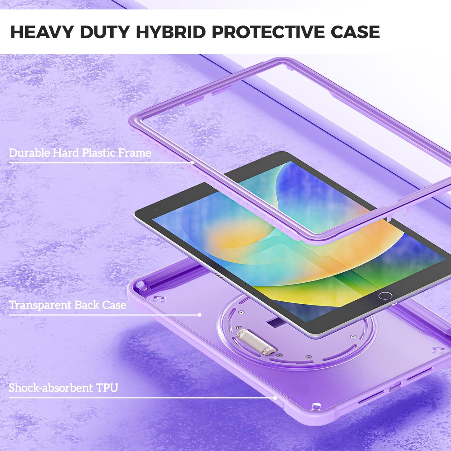 ProCase Rugged Case for iPad 9th/8th/7th Generation 10.2 inch 2021/2020/2019 Case, Heavy Duty Shockproof Rugged Cover with Hand Strap 360 Degree Rotatable Kickstand Protective for iPad 10.2 -Purple
