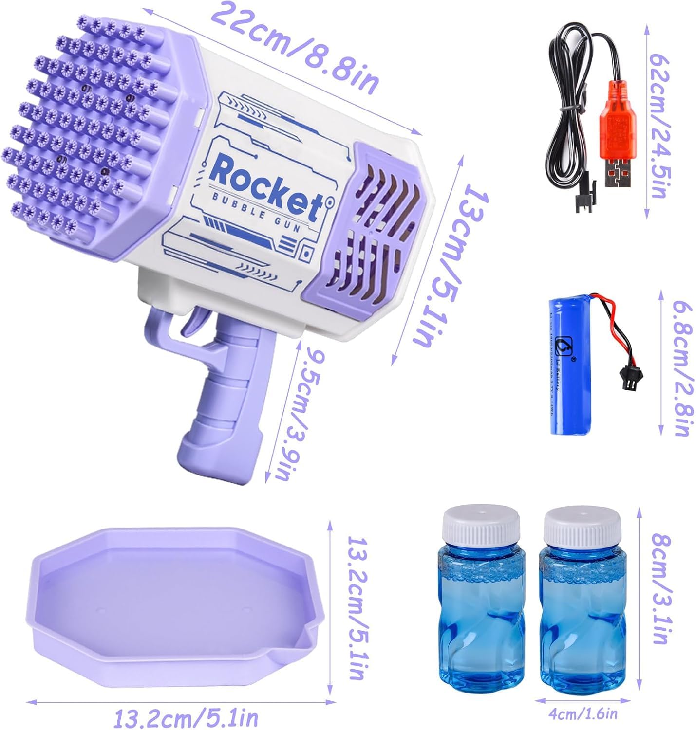 JONRRYIN Macchina Fare Bolle Automatica, 69 Buche Bubble Gun, Pistola Bolle Sapone, Giocattoli Creazione con Due Bottiglie Acqua Saponata Compleanno Festa Nozze Giochi Coperto e All'aperto (Purple)