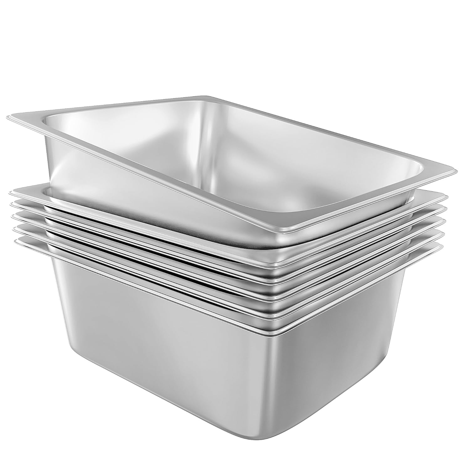 eggkitpo 6-pack steam table pan half size 6 inch hotel pan, stainless steel metal food pan for restaurant food container warming pans for daily use and commercial 1/2 6" deep