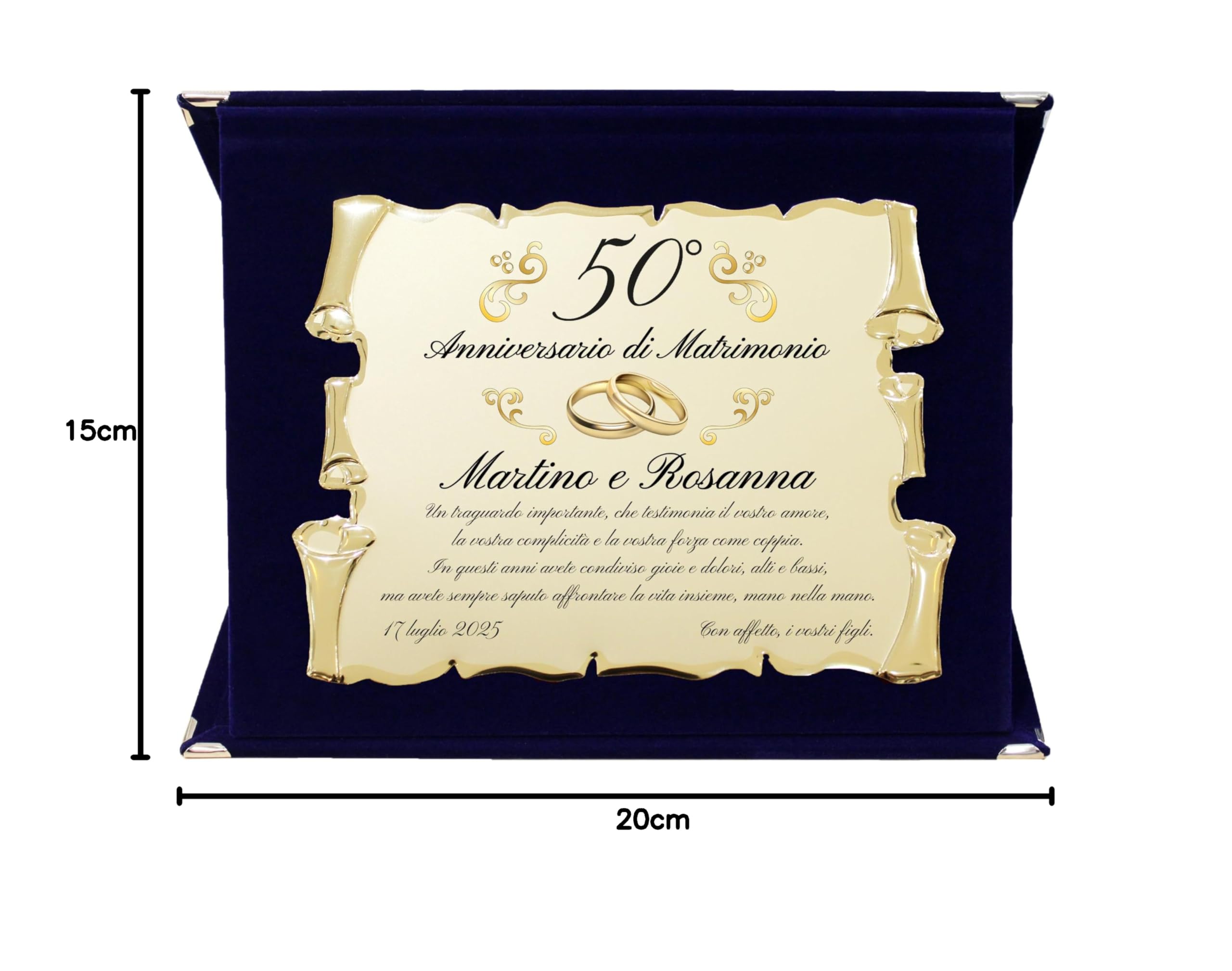 Regalo Anniversario Personalizzato | Targa Anniversario di Matrimonio | Regalo per nozze d'oro, d'argento, rubino, diamante | Cofanetto con Targa a Pergamena