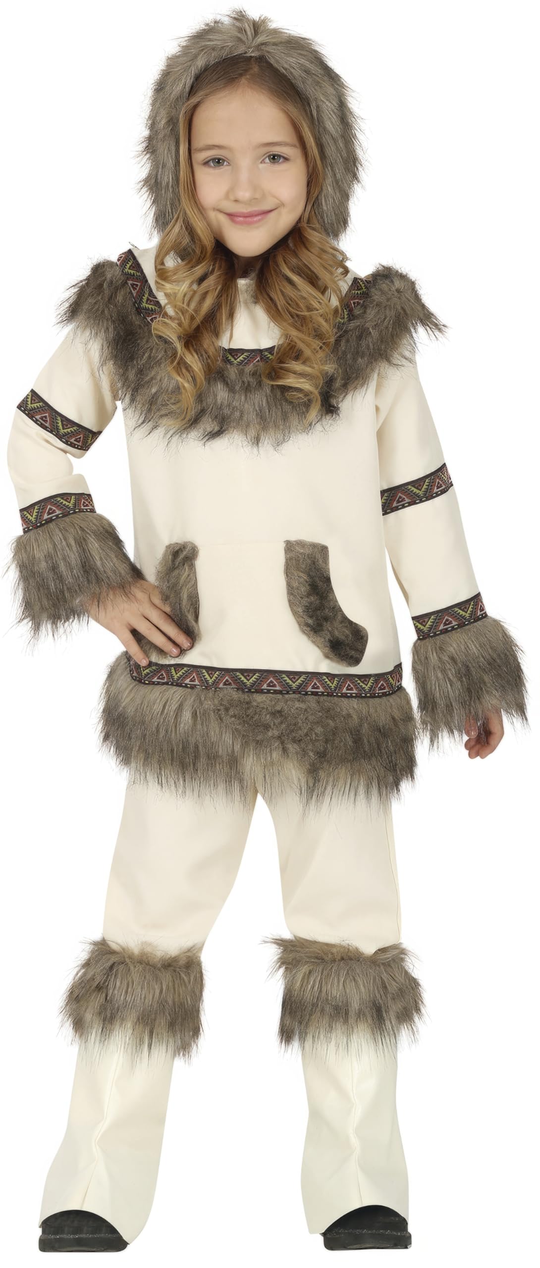 FIESTAS GUIRCA | Eskimo Kostüm für Kinder - Shirt, Kapuze und Hose - Kostüme aus Kulturen der Welt für Halloween, Karneval und Kostümpartys - Unisex - Beige und Braun