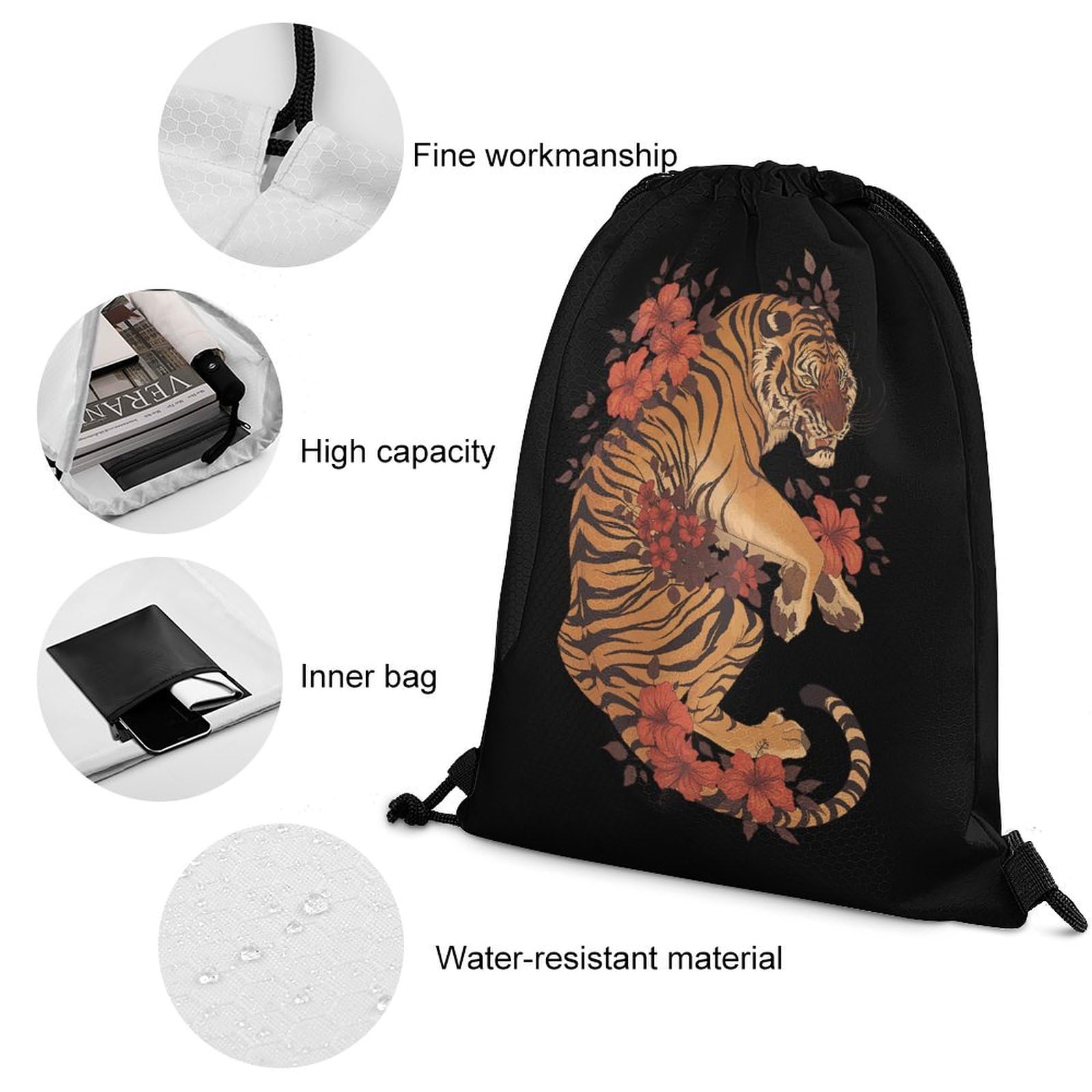 Amazon.co.jp: ジムサック タイガー 虎 花 トラ とら スポーツバッグ