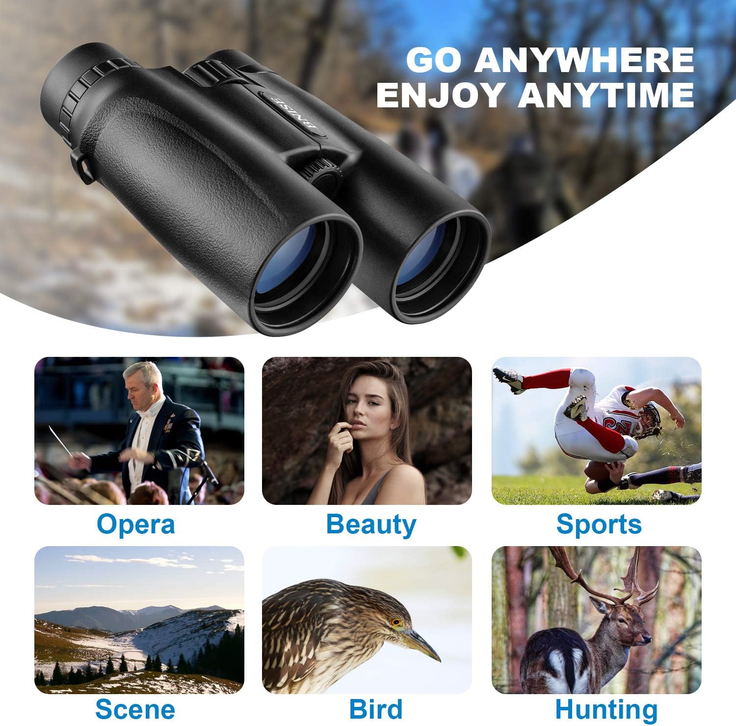 BNISE Binoculars for Adults, 10X42 Roof Prism Low Light Vision Lightweight Compact Binocular for Bird Watching, Hunting, Traveling, Stargazing with Lens Caps, Neck Strap and Carrying Bag