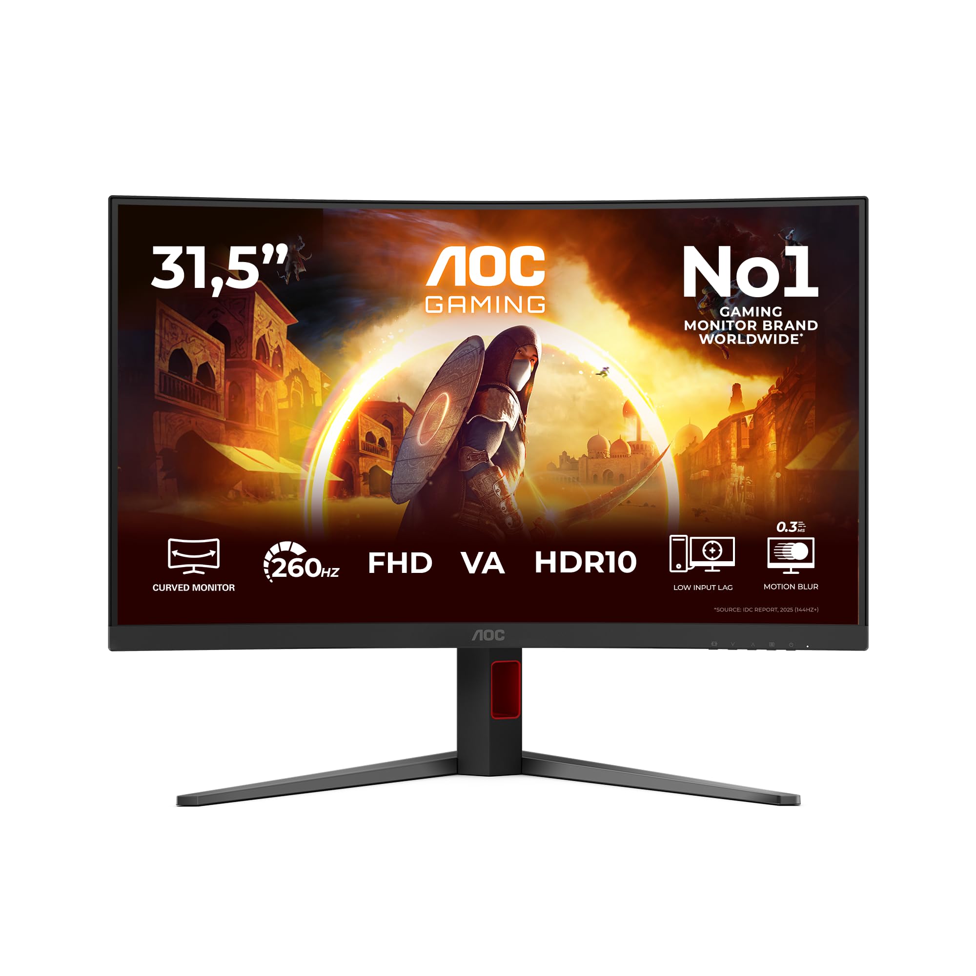 AOC C32G4Z 32-calowy zakrzywiony monitor FHD, 260 Hz, panel VA, 4 ms GtG, Adaptive Sync, HDR10, FreeSync Prem, regulacja wysokości, głośnik, (1920 x 1080 HDMI 2 X 2.0 DP 1 x 1,4), czarny