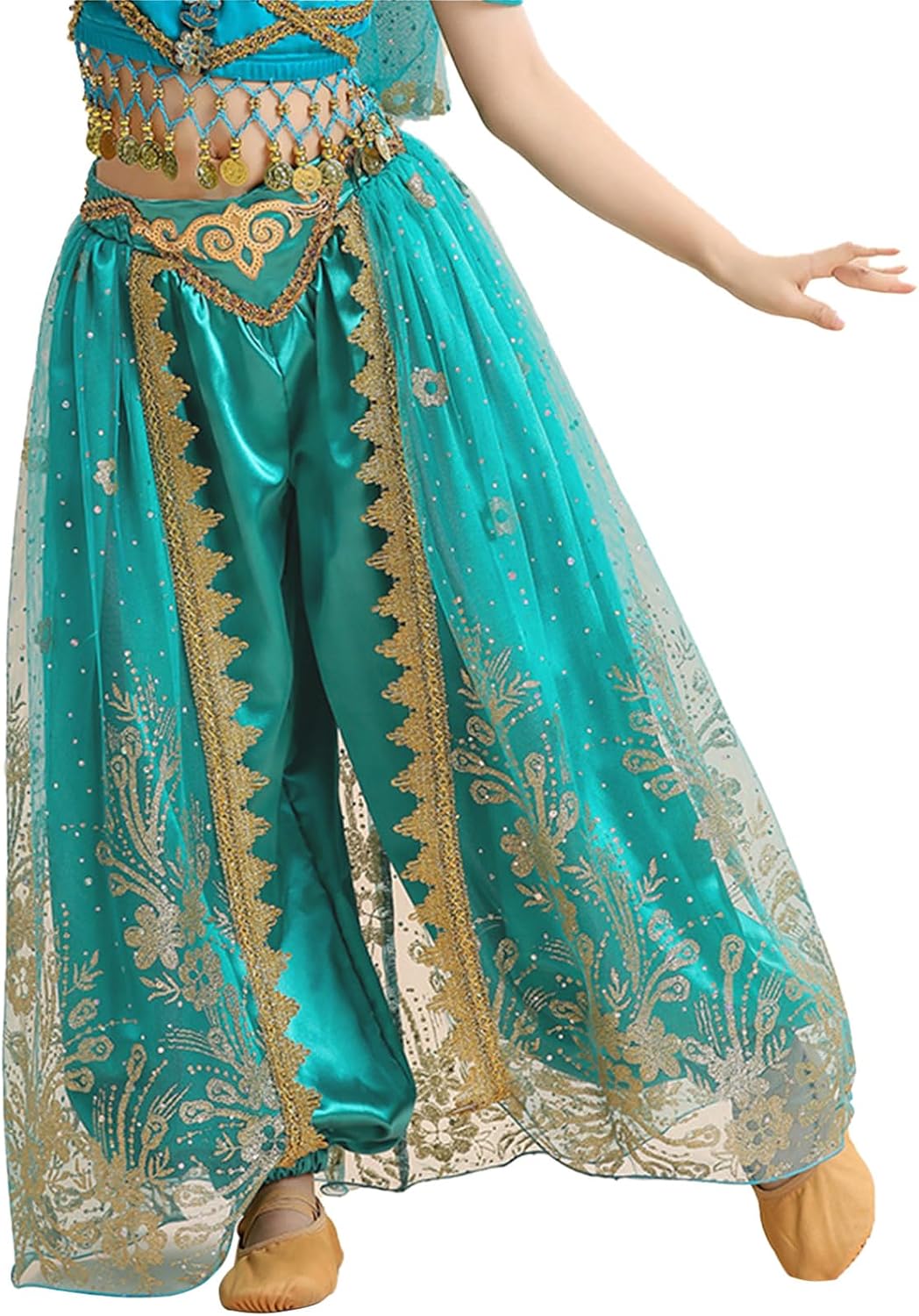TiaoBug Kids Girls Satin Harem Pants Belly Dance Bloomers Tribal Arabic Lantern Trousers Halloween Performance Bottoms